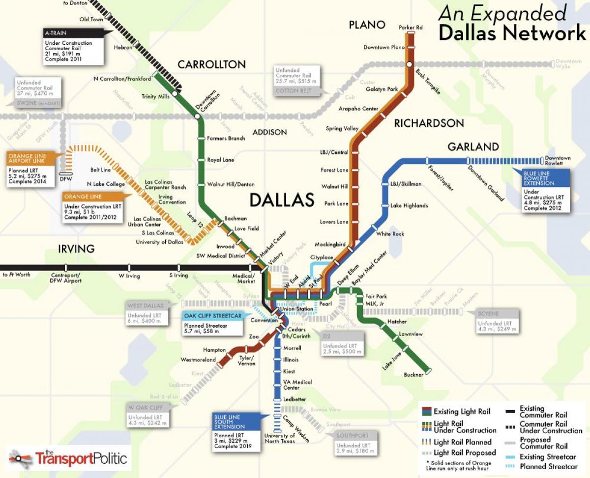 Далас железнички систем од мапата